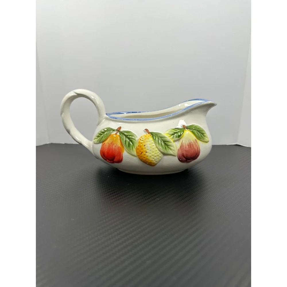 Panware Ceramic Fruit‎ Gravy Sauce Pitcher Creamer Red Yellow Pear Design